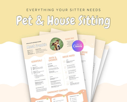 Pet & House Sitting Printable Templates | Editable Dog/Cat Sitter Instructions, One Page Overview Info Sheet, Binder Daily Log Care