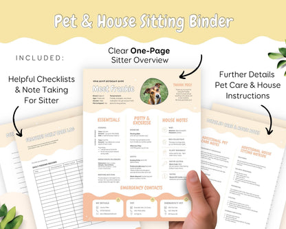 Pet & House Sitting Printable Templates | Editable Dog/Cat Sitter Instructions, One Page Overview Info Sheet, Binder Daily Log Care