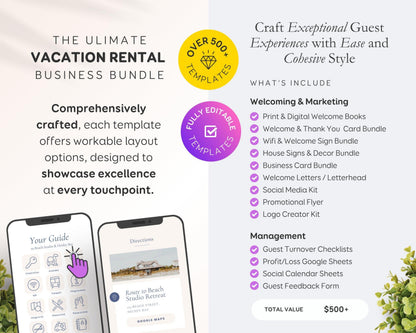 Modern Beach Airbnb Host Bundle: Editable Welcome Book, Rental Signs, Cleaning Checklist & More! BC1