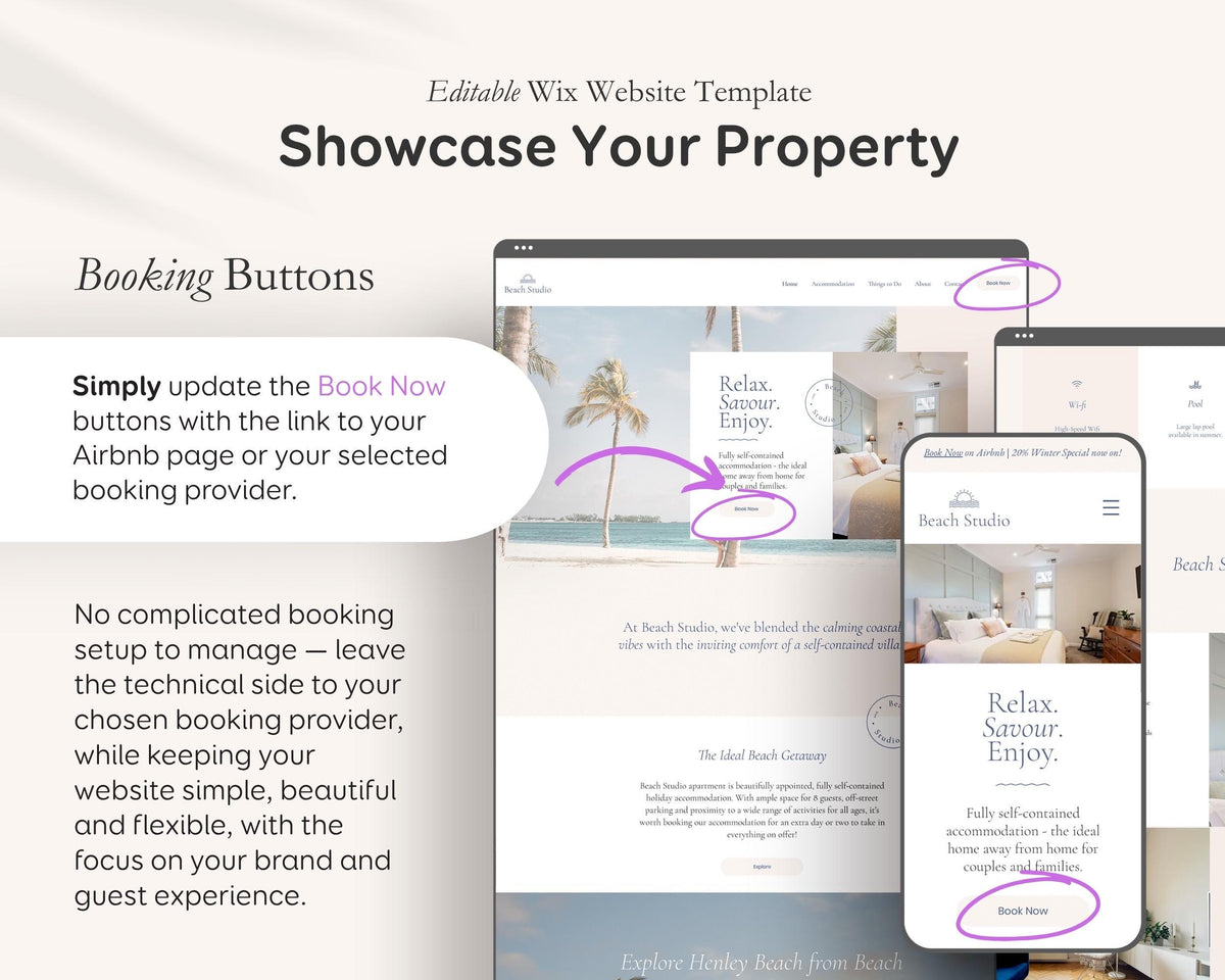 Modern Beach Airbnb Host Bundle: Website, Welcome Books, Signs, Checklists, Spreadsheets & Marketing (Editable Canva Templates) BC1