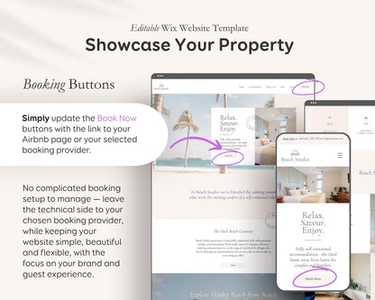 Modern Beach Airbnb Host Bundle: Website, Welcome Books, Signs, Checklists, Spreadsheets & Marketing (Editable Canva Templates) BC1