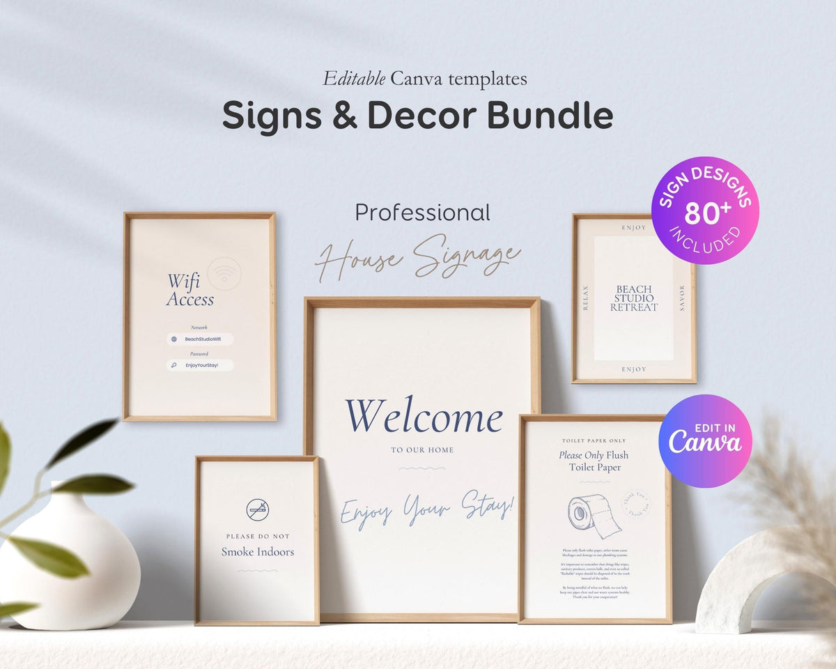 Modern Beach Airbnb Host Bundle: Website, Welcome Books, Signs, Checklists, Spreadsheets & Marketing (Editable Canva Templates) BC1