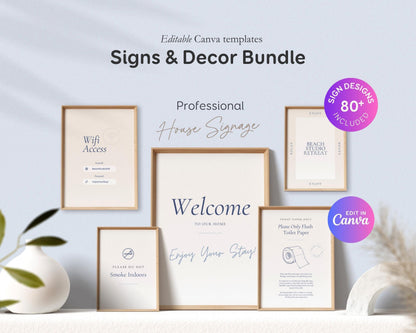 Modern Beach Airbnb Host Bundle: Website, Welcome Books, Signs, Checklists, Spreadsheets & Marketing (Editable Canva Templates) BC1