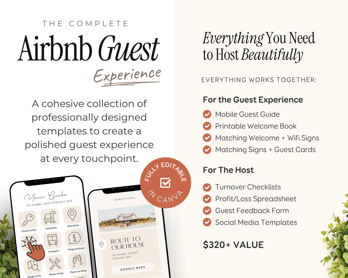 The image is a promotional advertisement for a service called "Airbnb Guest Experience". It features a smartphone displaying the app interface, along with text describing the service's features and pricing.