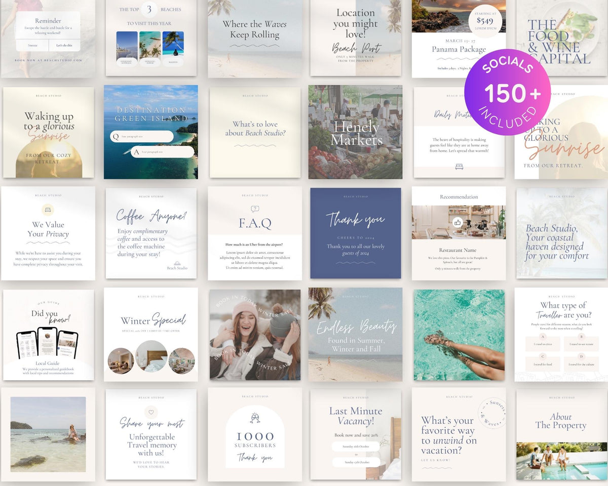 Beach House Airbnb Instagram Template: Social Media Posts (Canva, 150+) BC1