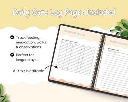 Pet & House Sitting Printable Templates | Editable Dog/Cat Sitter Instructions, One Page Overview Info Sheet, Binder Daily Log Care