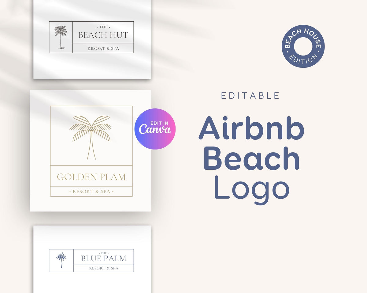 Airbnb Rental Logo Design | Palm Tree Logo, Beach House Logo Branding, Minimalist, Editable Vacation Rental Logo (Digital Download) BC1