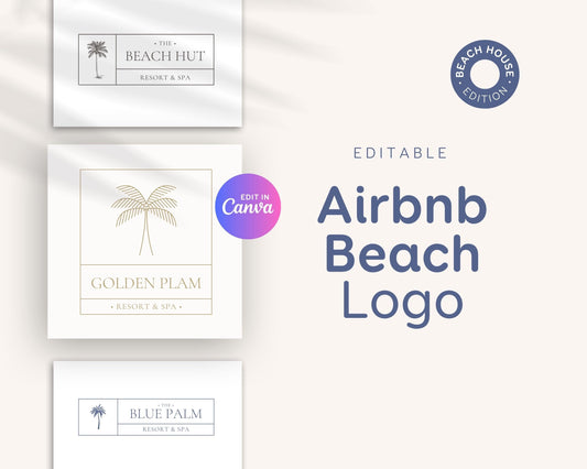 Airbnb Rental Logo Design | Palm Tree Logo, Beach House Logo Branding, Minimalist, Editable Vacation Rental Logo (Digital Download) BC1
