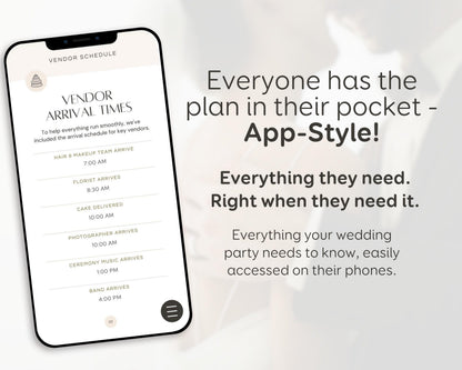 Wedding Day Game Plan | Mobile APP-Like Planner Timeline Template | Itinerary, Day Of Coordinator, Checklists (Digital Download)