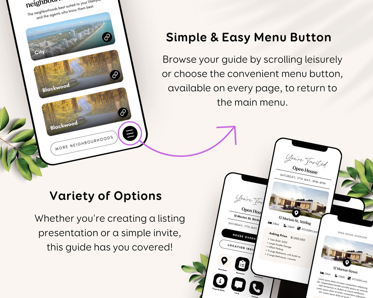 Real Estate Open House Property Listing Invite Template: Editable Digital Guide RE1