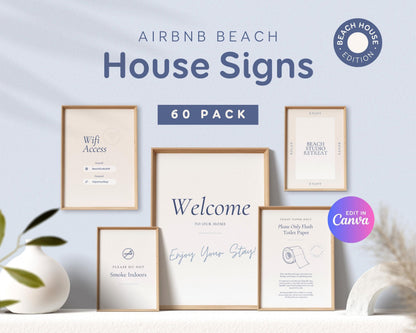 Modern Airbnb Signs | Airbnb Posters, House Signs, Welcome Sign, Welcoming Signs Printable House Rules, Review, WiFi, Canva Templates, BC1