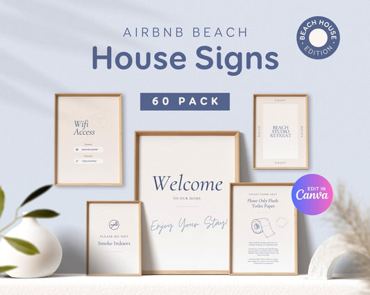 Modern Airbnb Signs | Airbnb Posters, House Signs, Welcome Sign, Welcoming Signs Printable House Rules, Review, WiFi, Canva Templates, BC1