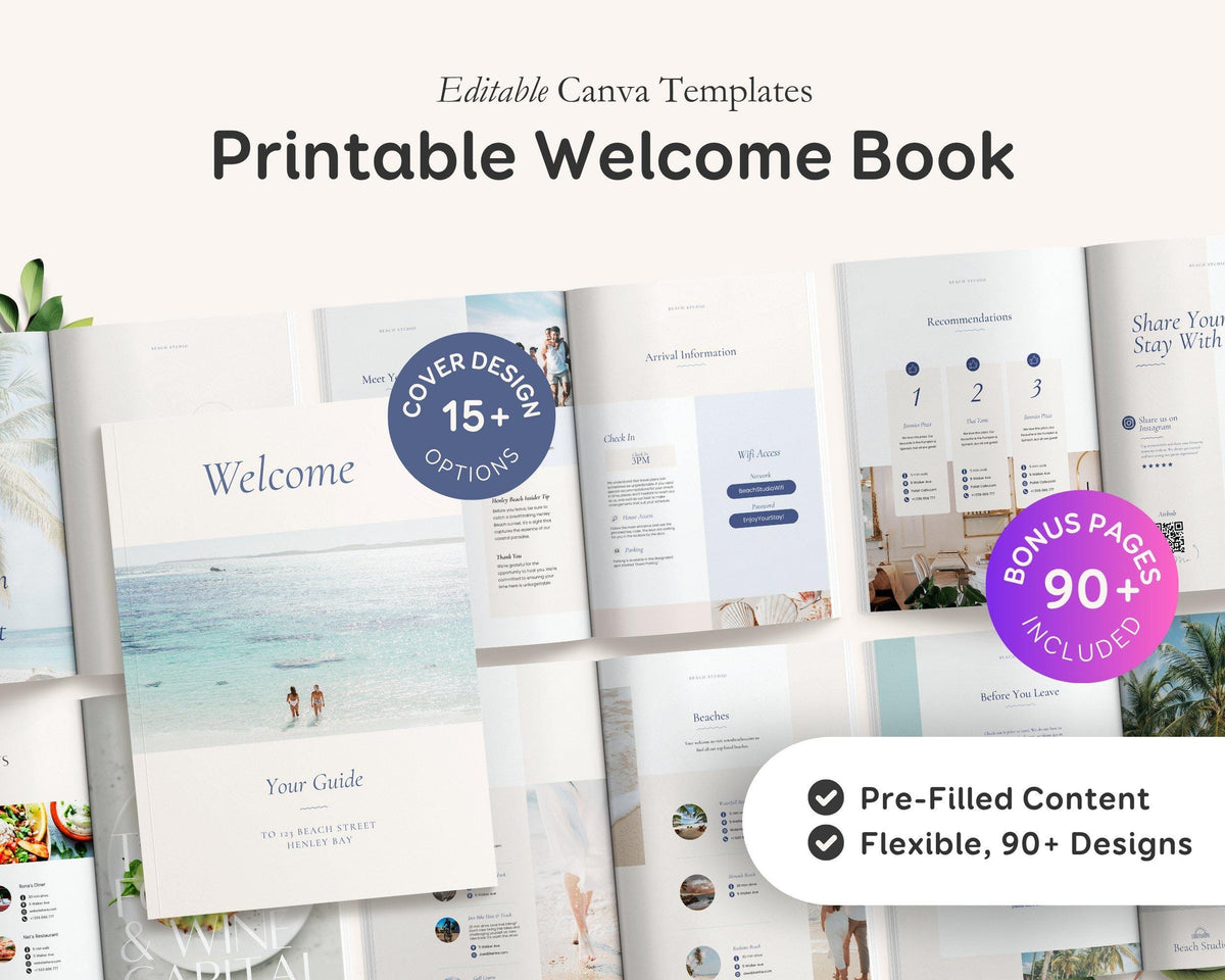 Modern Beach Airbnb Host Bundle: Editable Welcome Book, Rental Signs, Cleaning Checklist & More! BC1