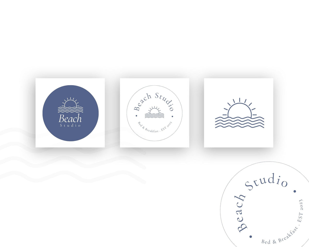 Modern Airbnb Beach House Logo, Airbnb Rental Vacation Rental, Short Term, Holiday Home, Sun, Waves, Surf, Sunshine, Modern, Minimalist BC1