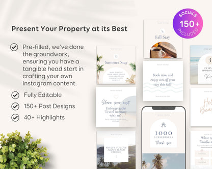 Beach House Airbnb Instagram Template: Social Media Posts (Canva, 150+) BC1