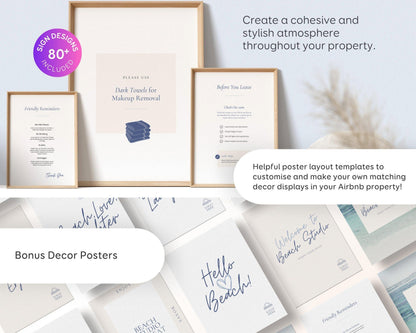 Modern Beach Airbnb Host Bundle: Editable Welcome Book, Rental Signs, Cleaning Checklist & More! BC1