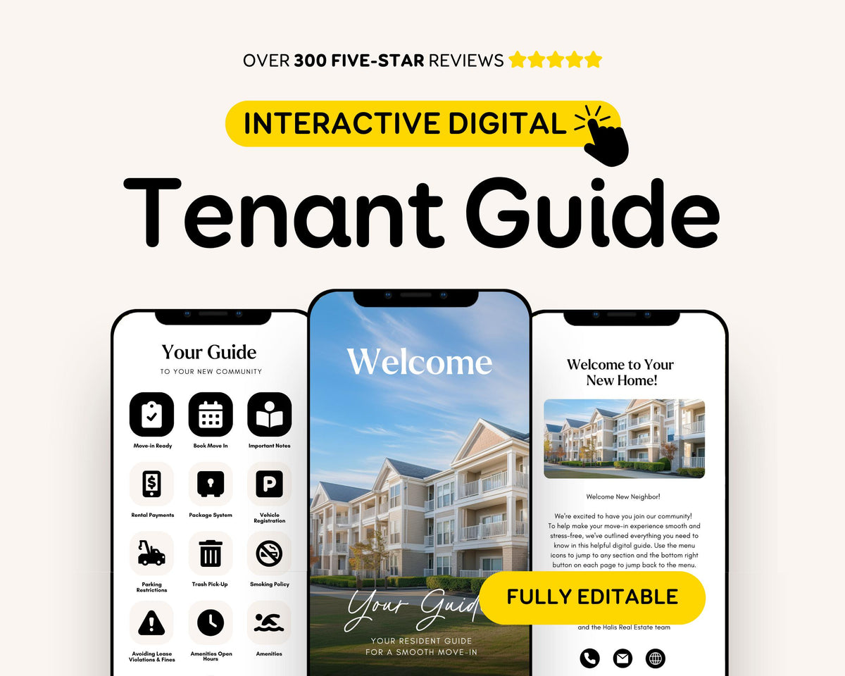 Digital Tenant Rental Handbook and Move-In Manual for Landlords, Property Managers, Real Estate RE1