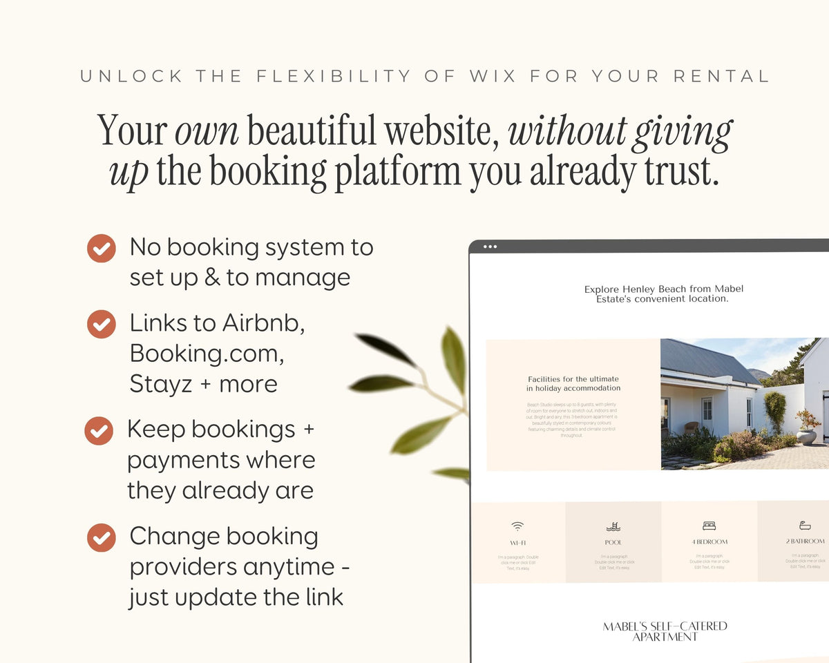 Bed and Breakfast, Vacation Rental Wix Website Theme