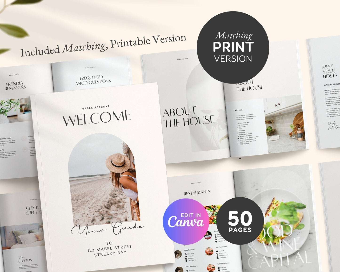 Printable & Digital Airbnb Welcome Book Canva Templates