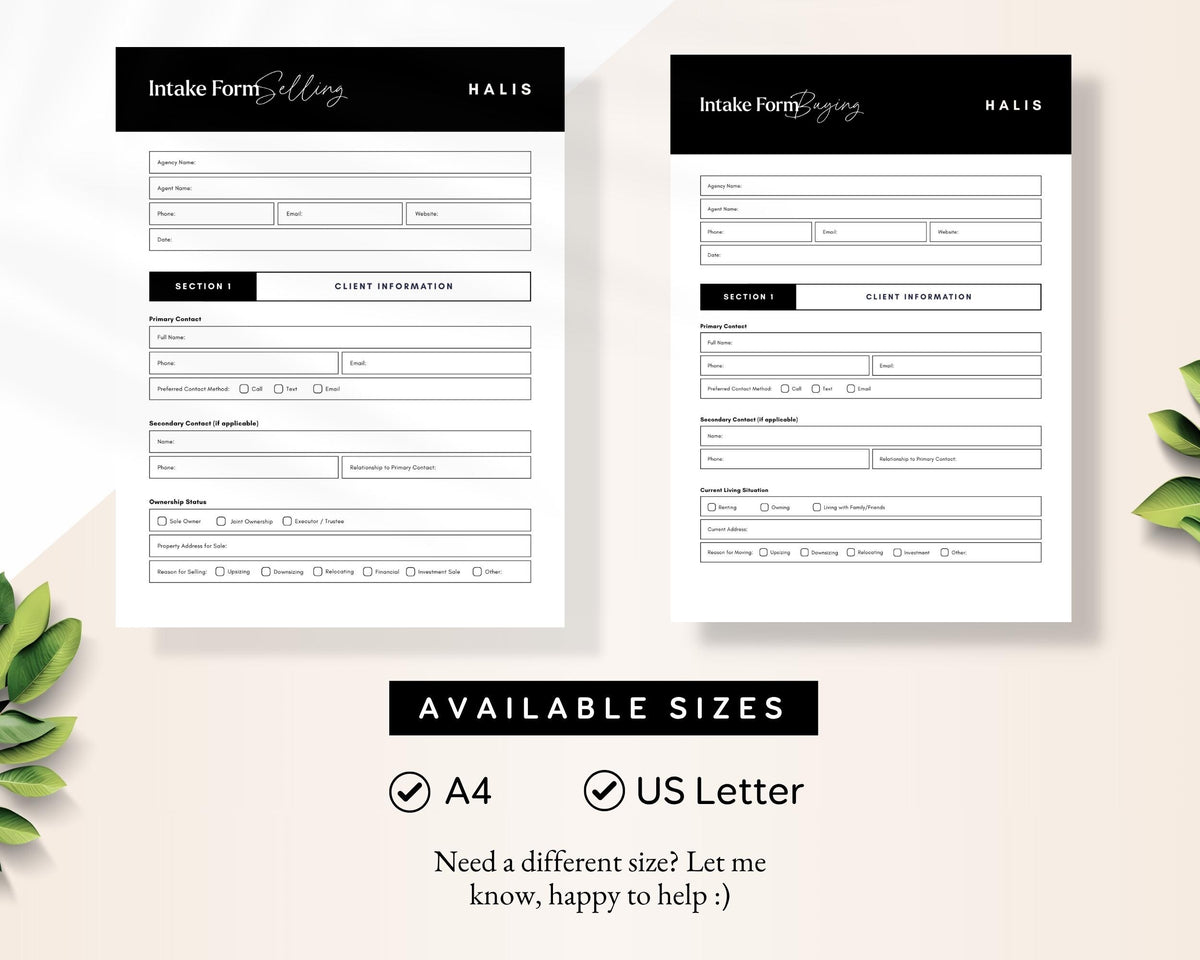 Real Estate Client Intake Forms - Buyer & Seller Editable PDF RE1
