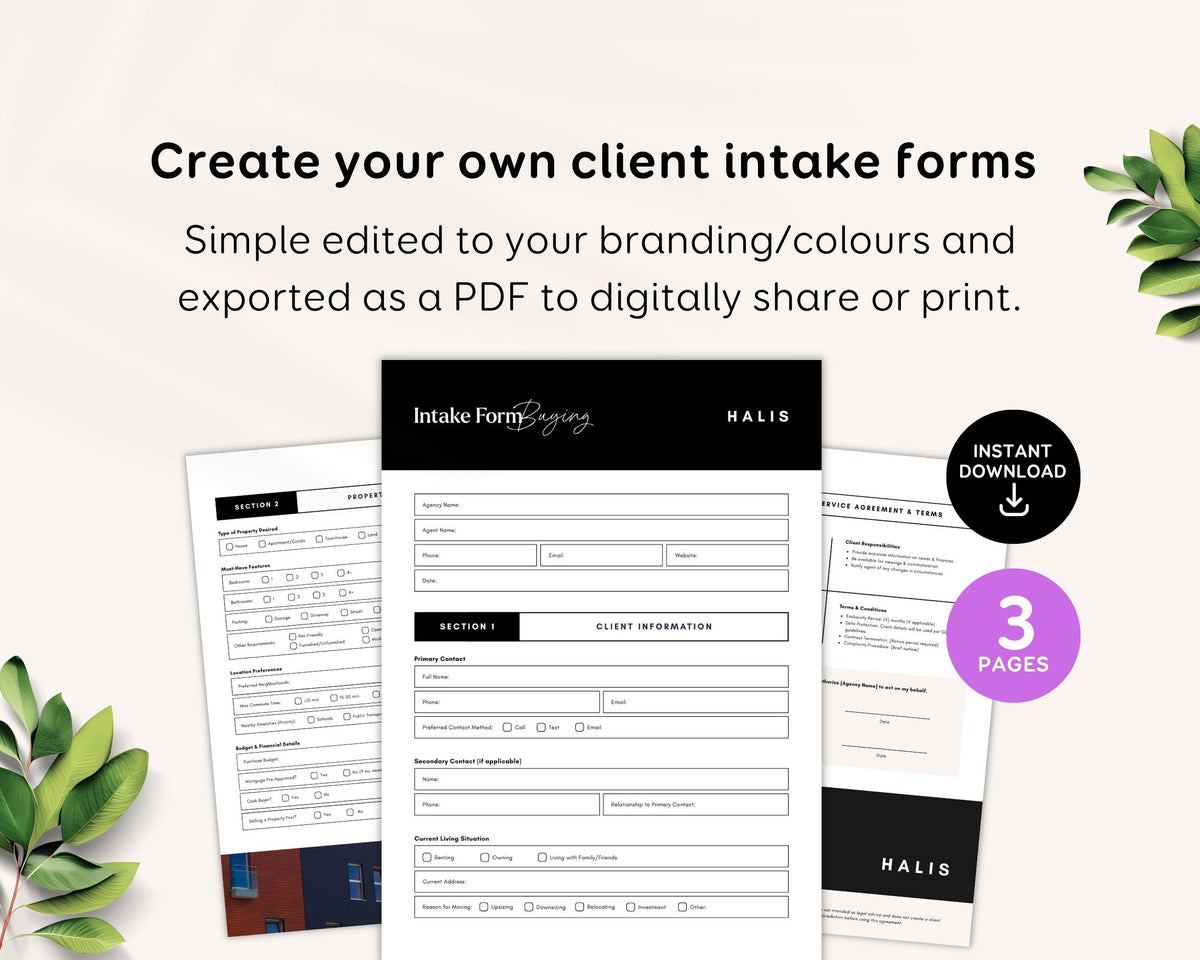 Real Estate Client Intake Forms - Buyer & Seller Editable PDF RE1