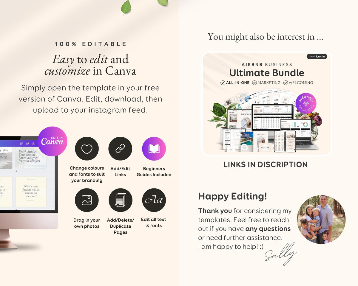 Airbnb Signs Bundle, Canva Edit Welcome Signs Pack, 80+ Templates