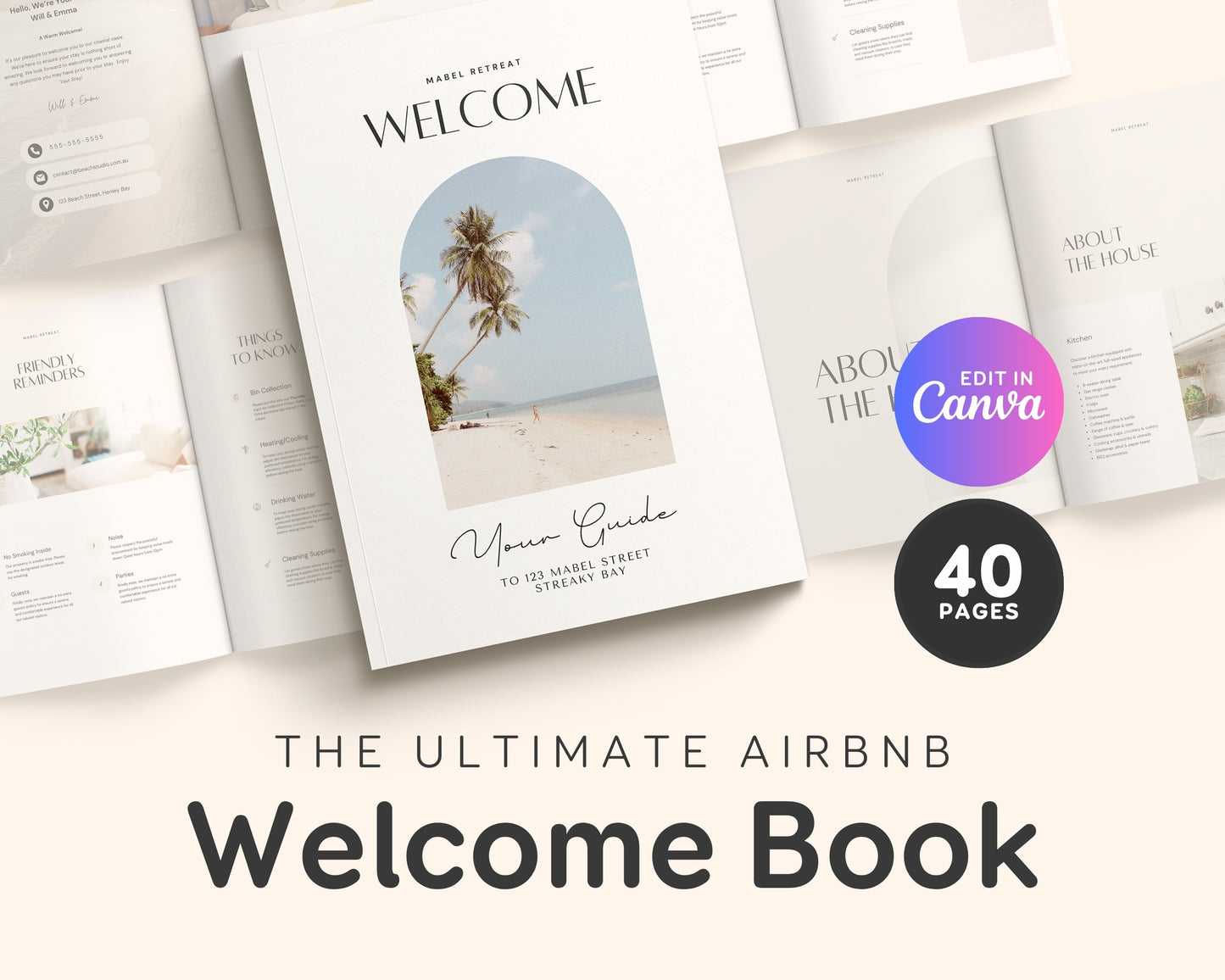 Modern Airbnb Welcome Guide Book Template, Printable