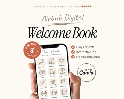 Digital Airbnb Welcome Book Template: Mobile Guest Guide (Canva PDF)