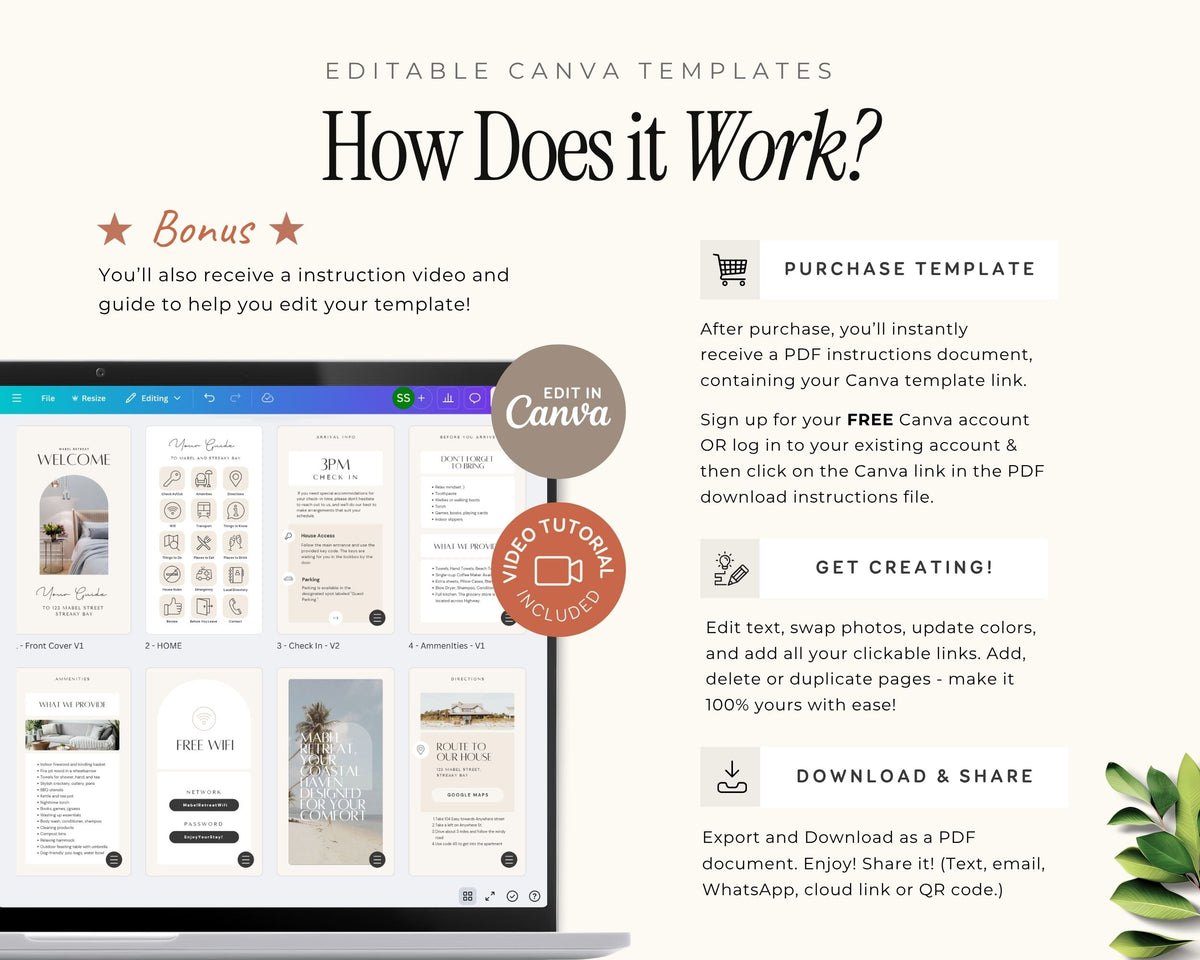Digital Airbnb Welcome Book Template: Mobile Guest Guide (Canva PDF)