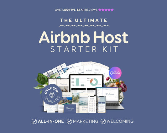 Modern Beach Airbnb Host Bundle: Editable Welcome Book, Rental Signs, Cleaning Checklist & More! BC1