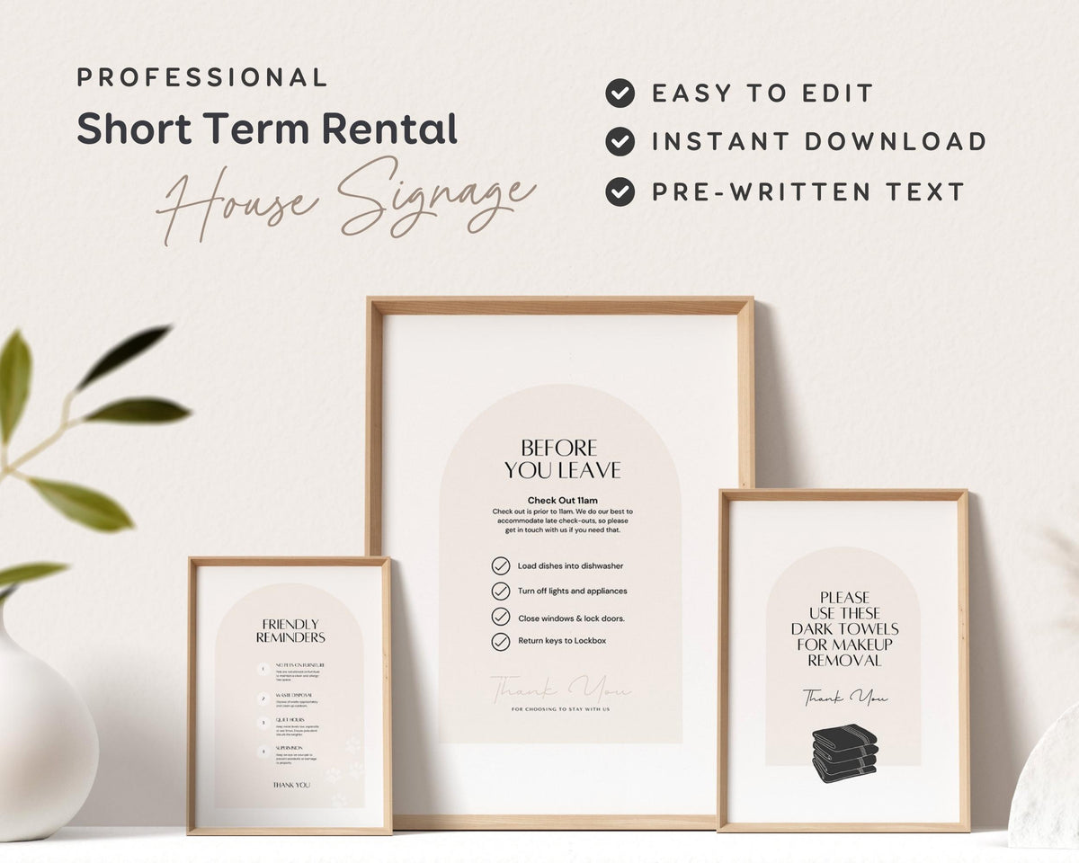 Airbnb Signs Bundle, Canva Edit Welcome Signs Pack, 80+ Templates