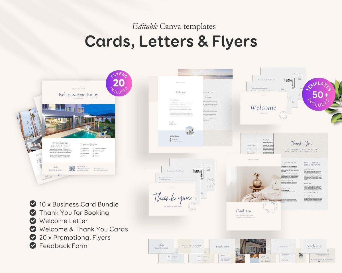Modern Beach Airbnb Host Bundle: Editable Welcome Book, Rental Signs, Cleaning Checklist & More! BC1