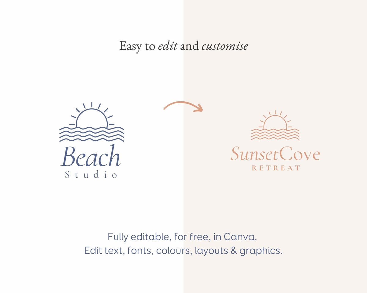 Modern Airbnb Beach House Logo, Airbnb Rental Vacation Rental, Short Term, Holiday Home, Sun, Waves, Surf, Sunshine, Modern, Minimalist BC1