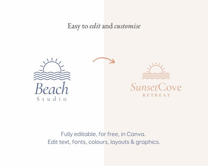 Modern Airbnb Beach House Logo, Airbnb Rental Vacation Rental, Short Term, Holiday Home, Sun, Waves, Surf, Sunshine, Modern, Minimalist BC1