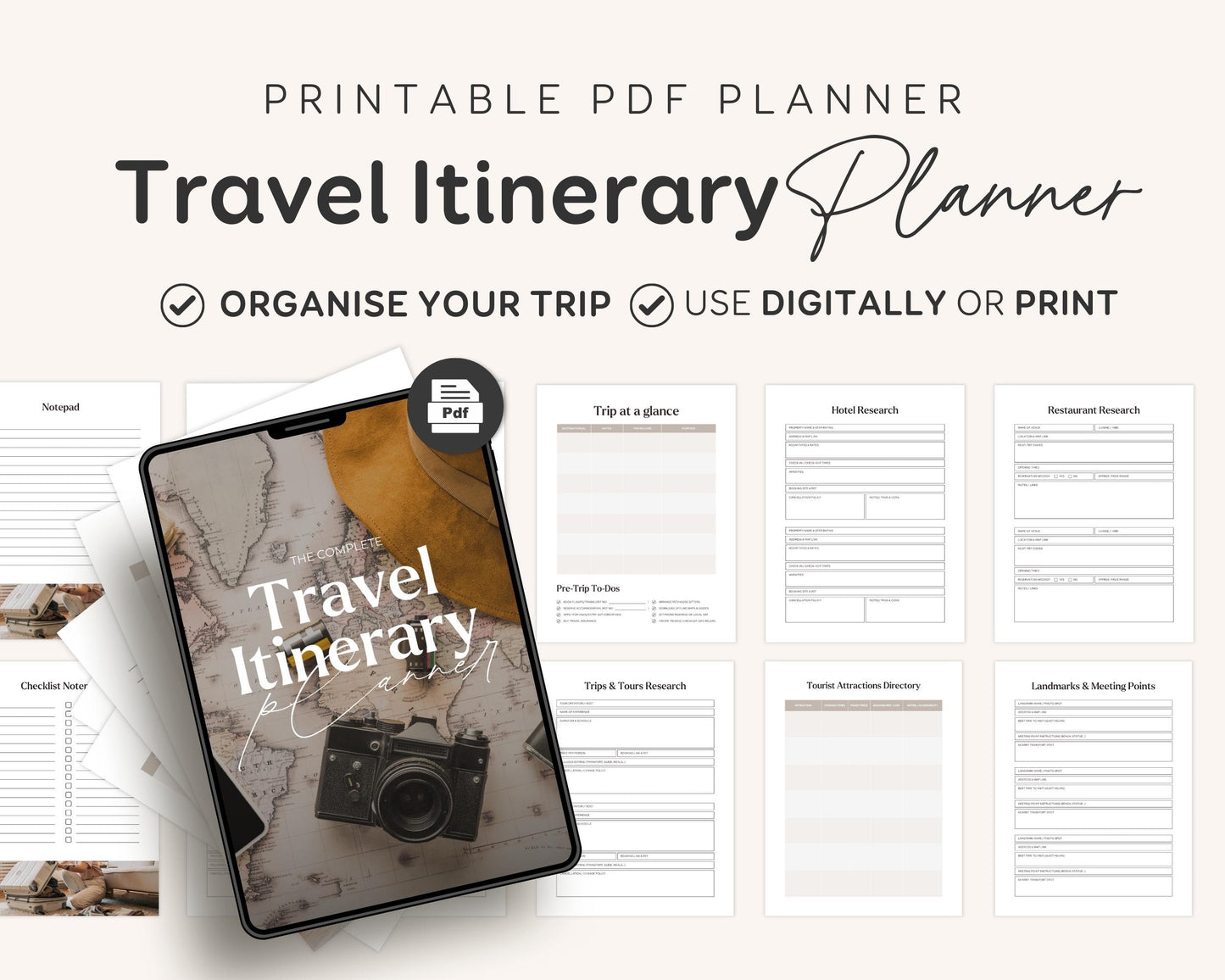 Ultimate Travel Planner & Travel Itinerary | Printable Digital Trip Planner, Travel Budget Sheet,Mobile Itinerary Template Editable Download