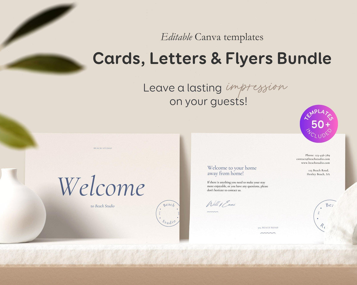 Modern Beach Airbnb Host Bundle: Editable Welcome Book, Rental Signs, Cleaning Checklist & More! BC1