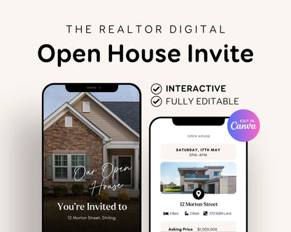 Real Estate Open House Property Listing Invite Template: Editable Digital Guide RE1