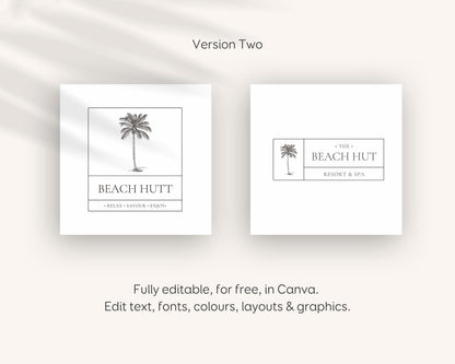 Airbnb Rental Logo Design | Palm Tree Logo, Beach House Logo Branding, Minimalist, Editable Vacation Rental Logo (Digital Download) BC1