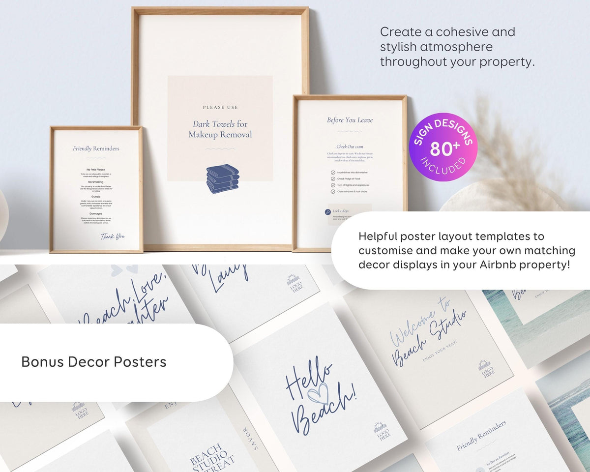 Modern Beach Airbnb Host Bundle: Website, Welcome Books, Signs, Checklists, Spreadsheets & Marketing (Editable Canva Templates) BC1