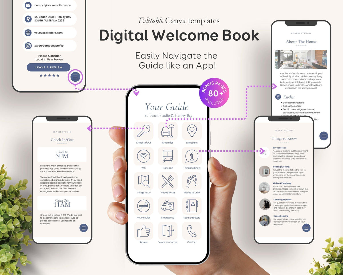 Modern Beach Airbnb Host Bundle: Editable Welcome Book, Rental Signs, Cleaning Checklist & More! BC1