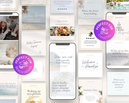 Beach House Airbnb Instagram Template: Social Media Posts (Canva, 150+) BC1