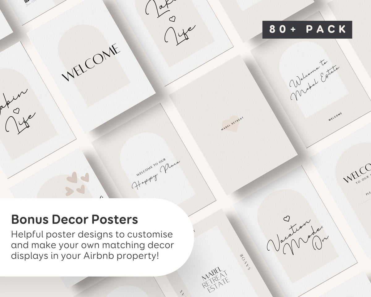 Airbnb Signs Bundle, Canva Edit Welcome Signs Pack, 80+ Templates