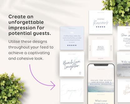 Beach House Airbnb Instagram Template: Social Media Posts (Canva, 150+) BC1