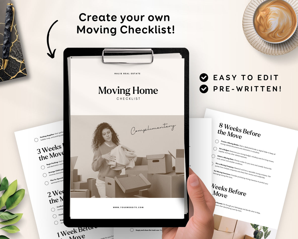 Moving Checklist: Realtor Client Guide (Editable Canva Template) RE1