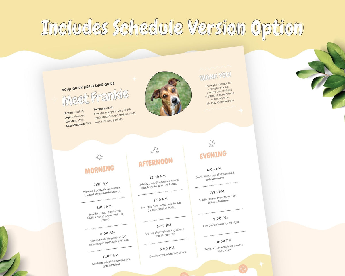 Pet & House Sitting Printable Templates | Editable Dog/Cat Sitter Instructions, One Page Overview Info Sheet, Binder Daily Log Care