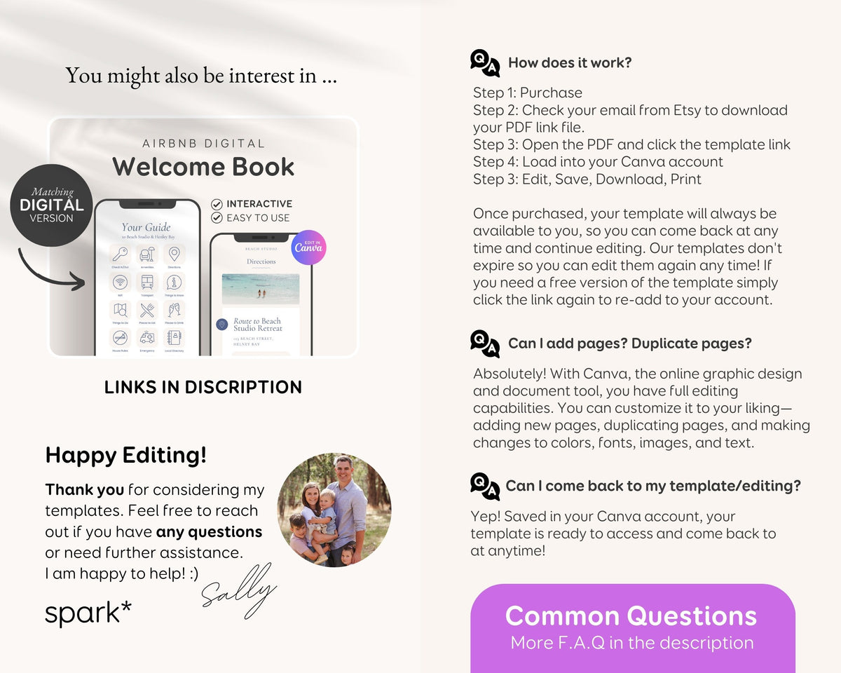 Beach Vacation Rental Welcome Book (Editable Airbnb Guide Template) BC1