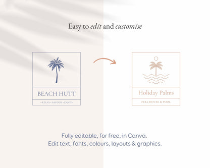 Airbnb Rental Logo Design | Palm Tree Logo, Beach House Logo Branding, Minimalist, Editable Vacation Rental Logo (Digital Download) BC1