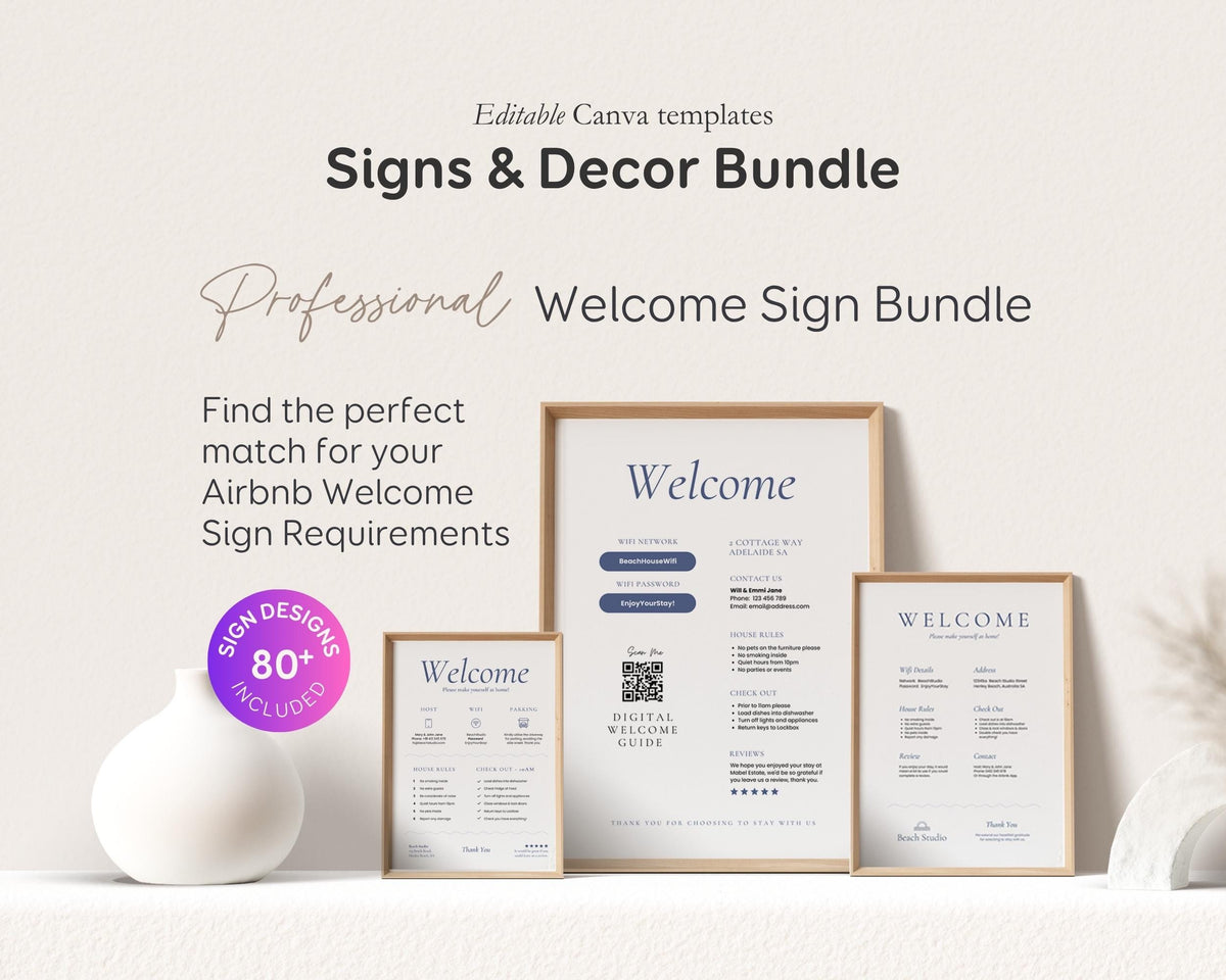 Modern Beach Airbnb Host Bundle: Website, Welcome Books, Signs, Checklists, Spreadsheets & Marketing (Editable Canva Templates) BC1