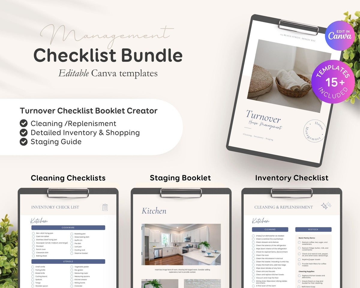 Modern Beach Airbnb Host Bundle: Editable Welcome Book, Rental Signs, Cleaning Checklist & More! BC1