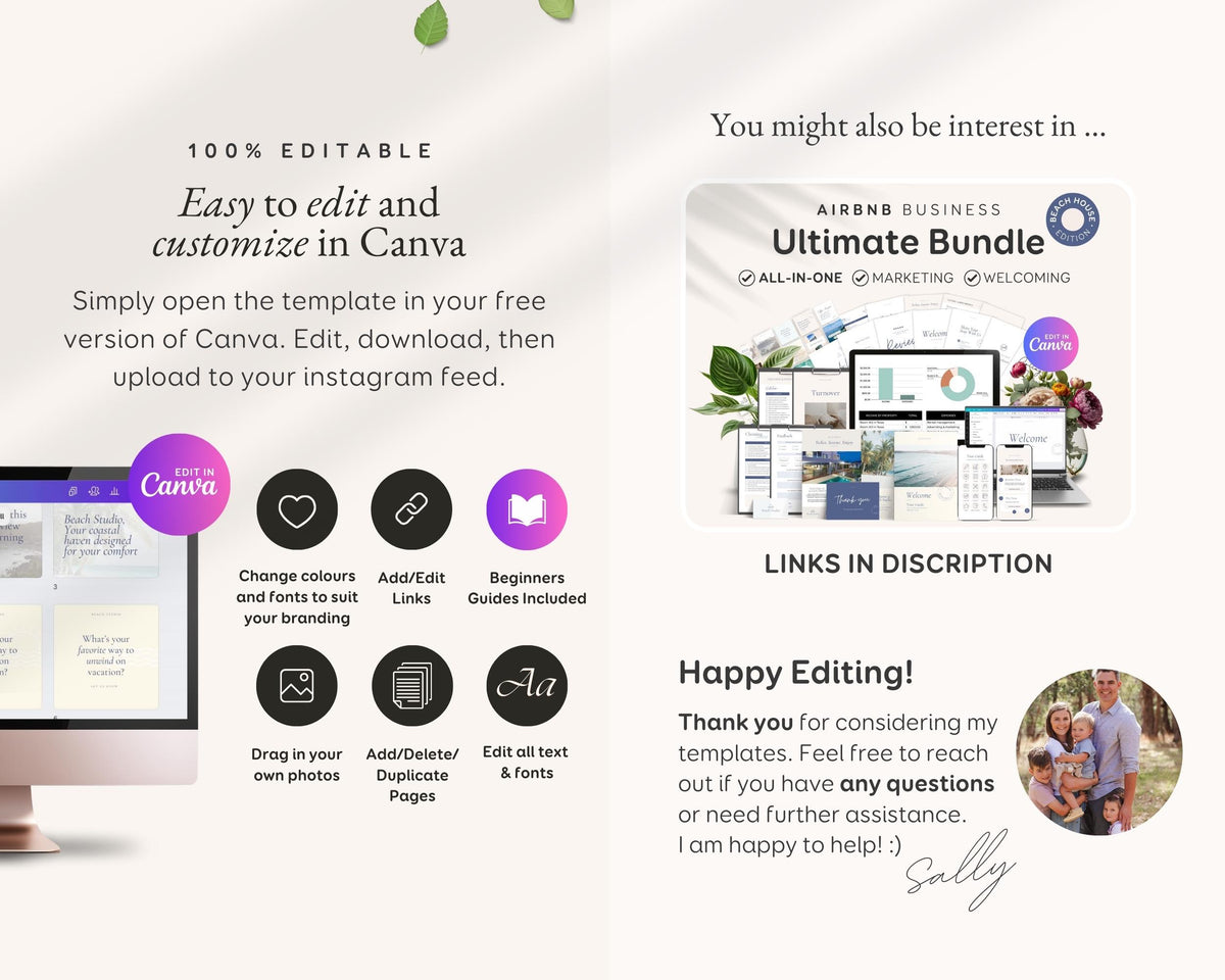 Modern Airbnb Signs | Airbnb Posters, House Signs, Welcome Sign, Welcoming Signs Printable House Rules, Review, WiFi, Canva Templates, BC1